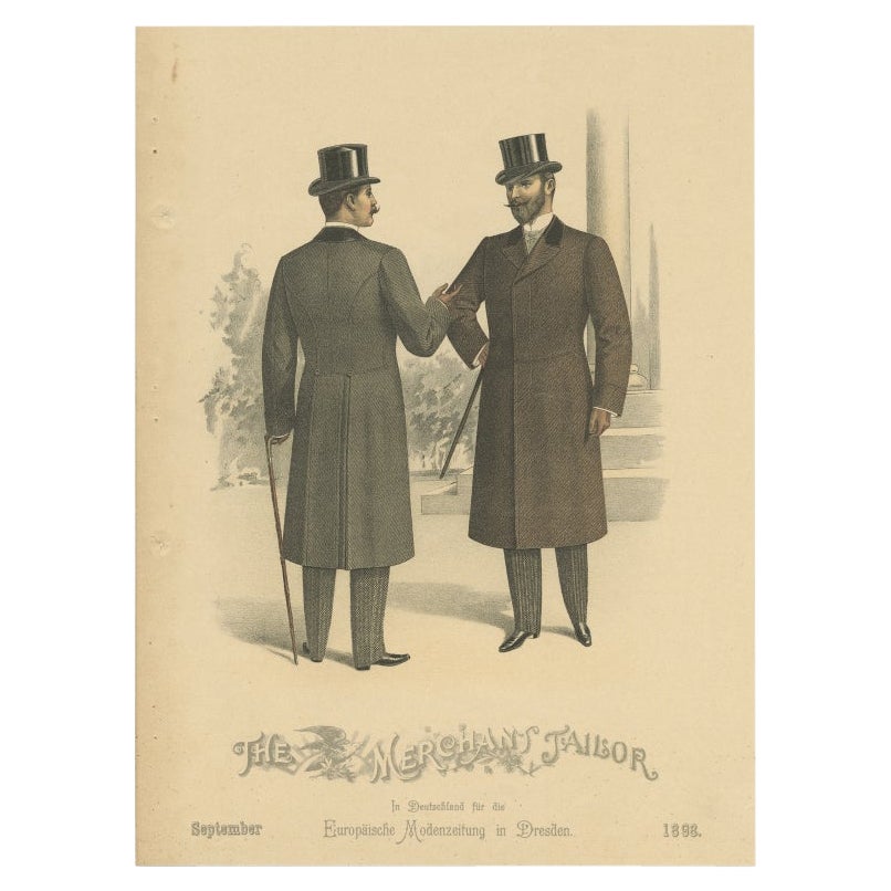 Stampa antica di due uomini che illustrano le tendenze della moda del settembre 1898