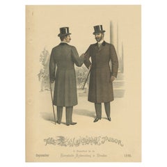 Antique Old Fashion Print of Two Men Illustrating the Fashion Trends of September, 1898