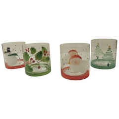 Old Fashioned Cocktail Vintage Hand Painted Holiday Set of Four Glasses