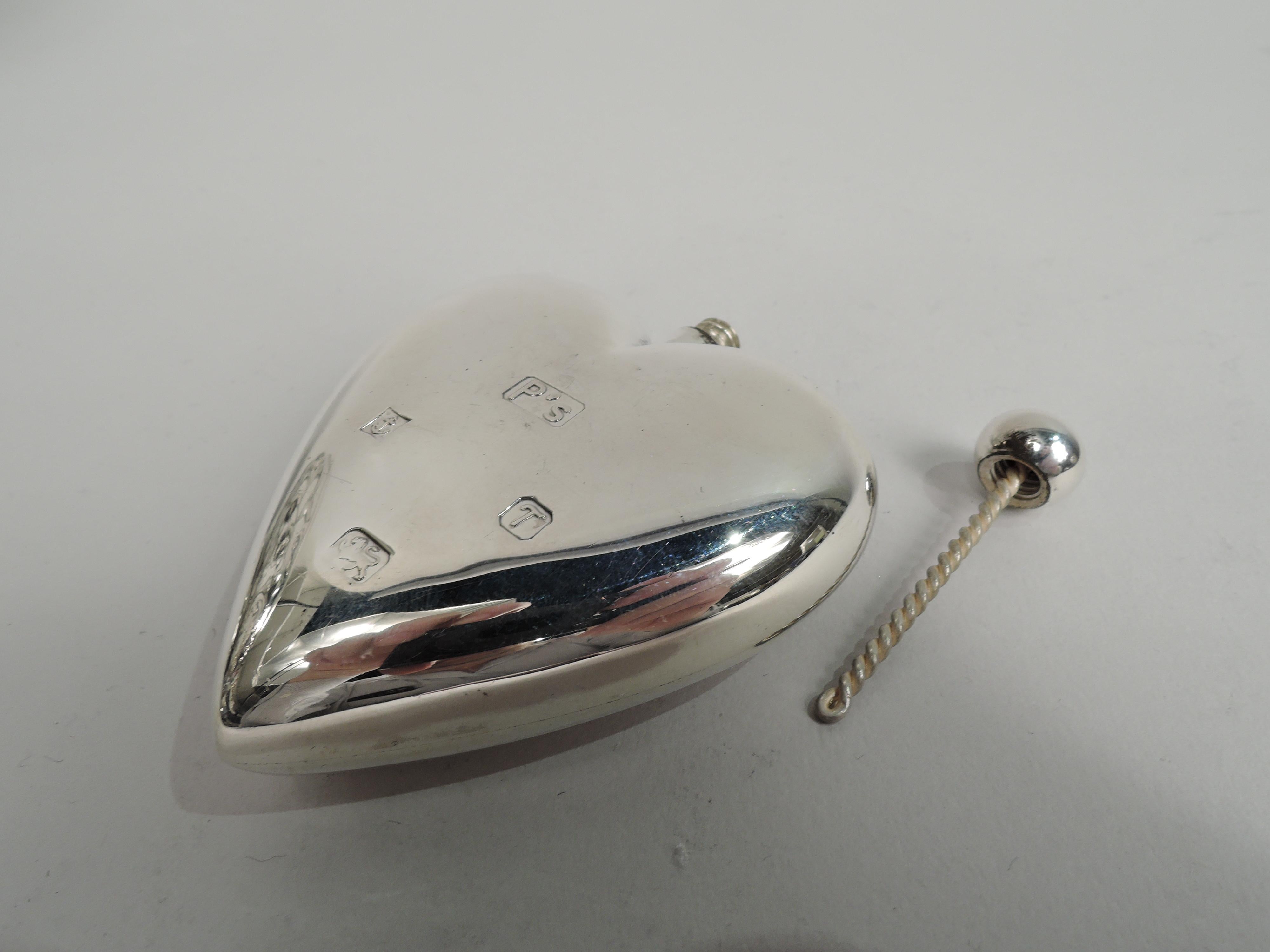 Modern Old-Fashioned English Sterling Silver Heart-Shaped Perfume