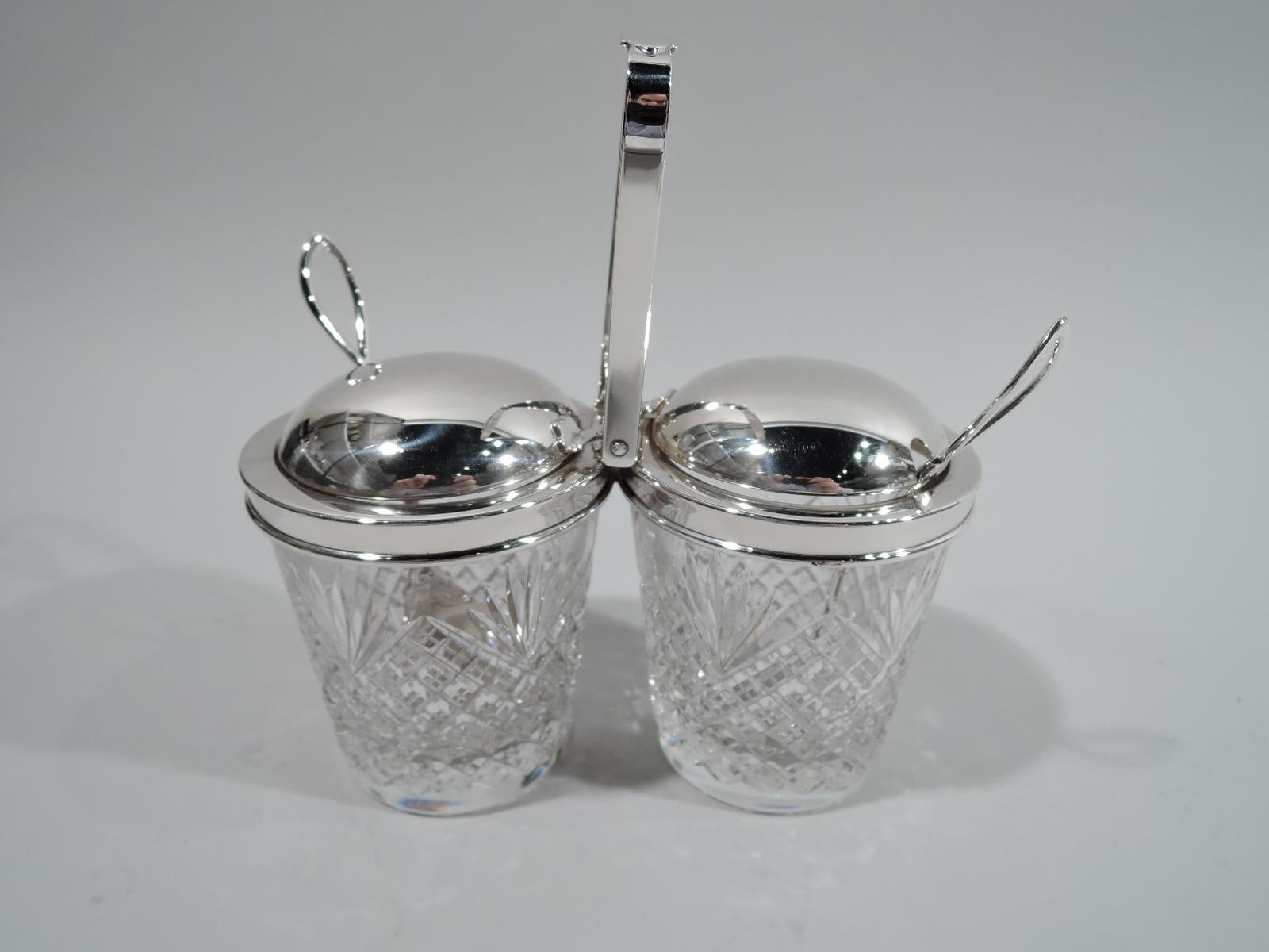 Mid-Century Modern Old Fashioned Hawkes American Sterling Silver & Glass Double Jam Jar