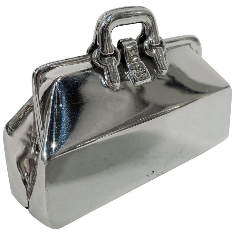 Old Fashioned Sterling Silver Doctor’s Bag Pill Box by Tiffany For Sale