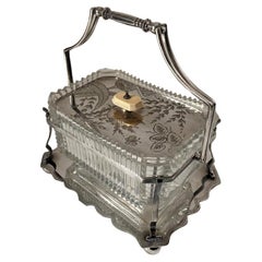 Antique Old Fattorini Cut Crystal  & Silver Plate Serving Dish From England
