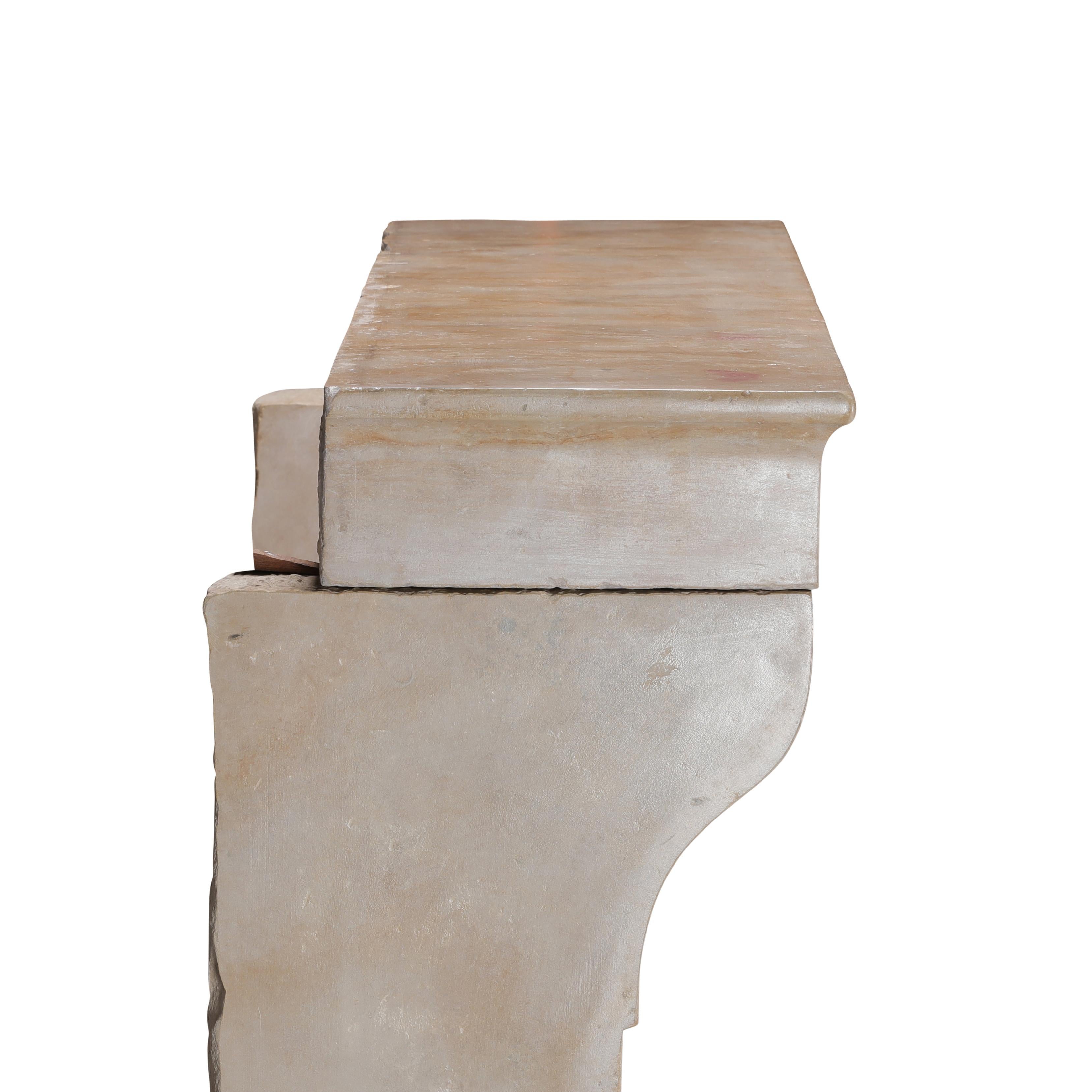 Old Fireplace - Aged Limestone - Elegant Patina - Soft Light Reflection - Design For Sale 12