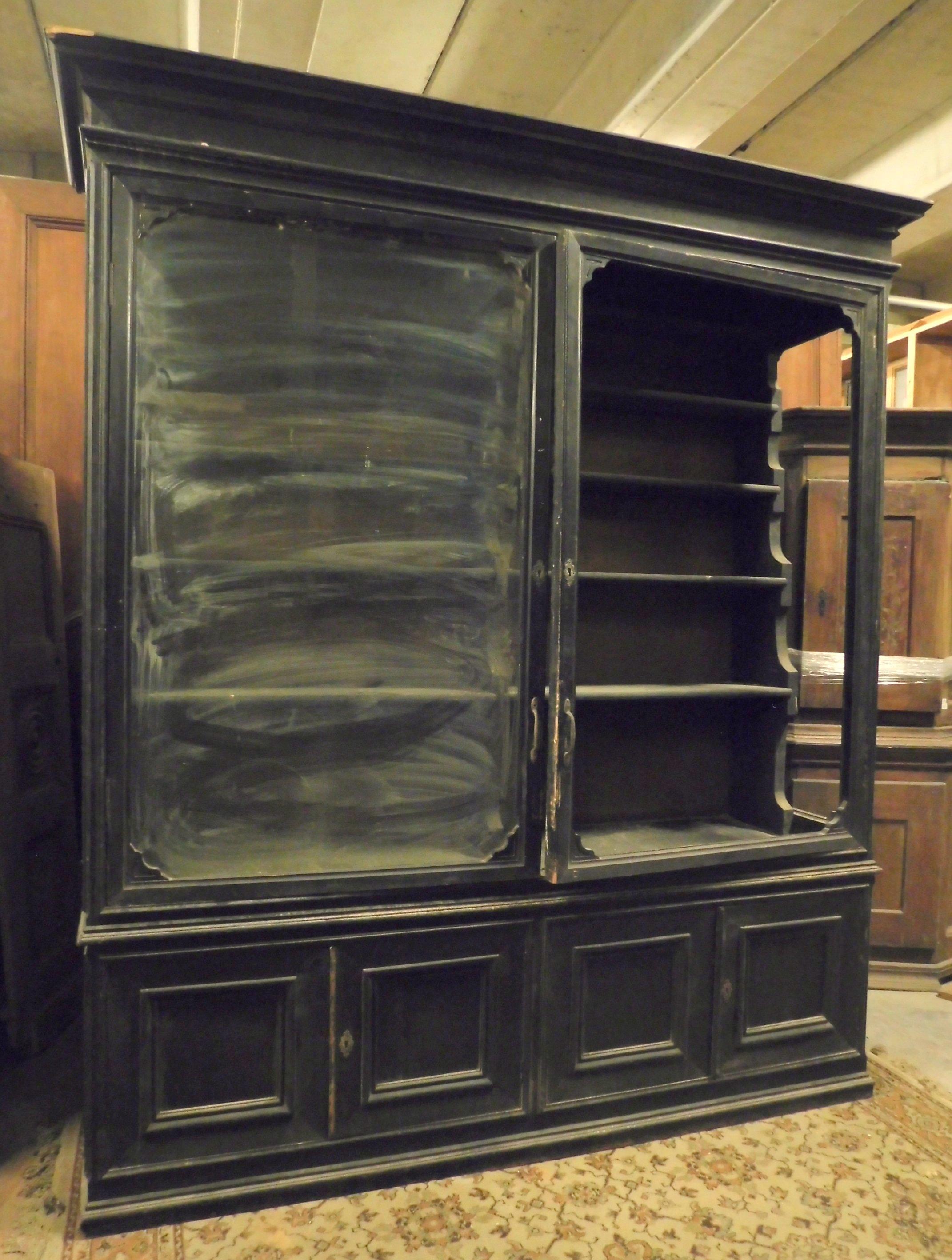 Italian Old Flat Display Cabinet, Lacquered & Glass, to Be Restored, 19th Century, Italy