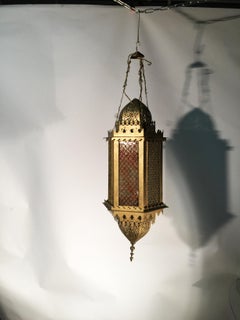 Old Flemish Lantern Brass Inspired Moorish, 19th Century