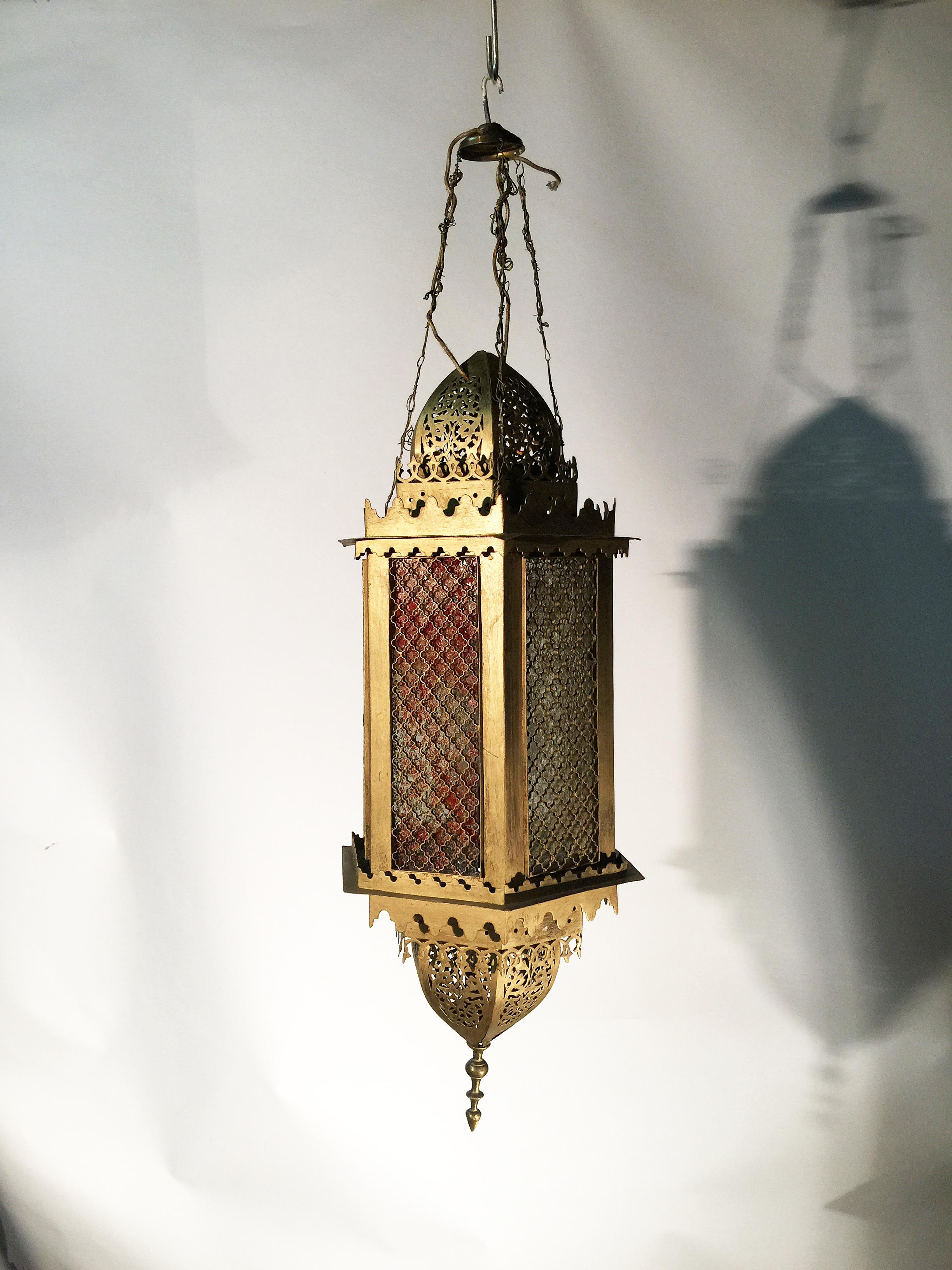 European Old Flemish Lantern Brass Inspired Moorish, 19th Century For Sale