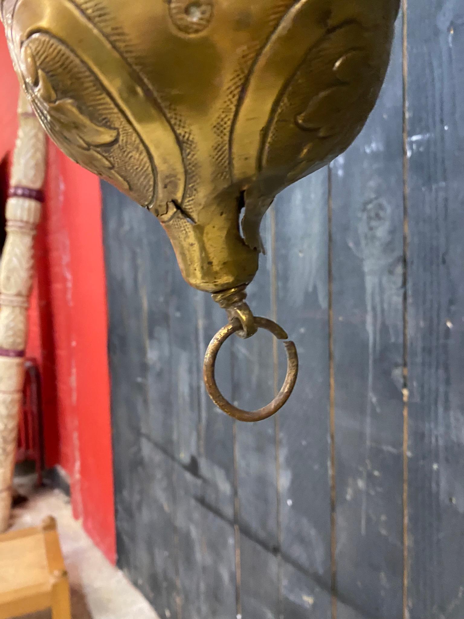 Ancienne lanterne Flemish en cuivre et verre du 18e siècle, non électrifiée en vente 5