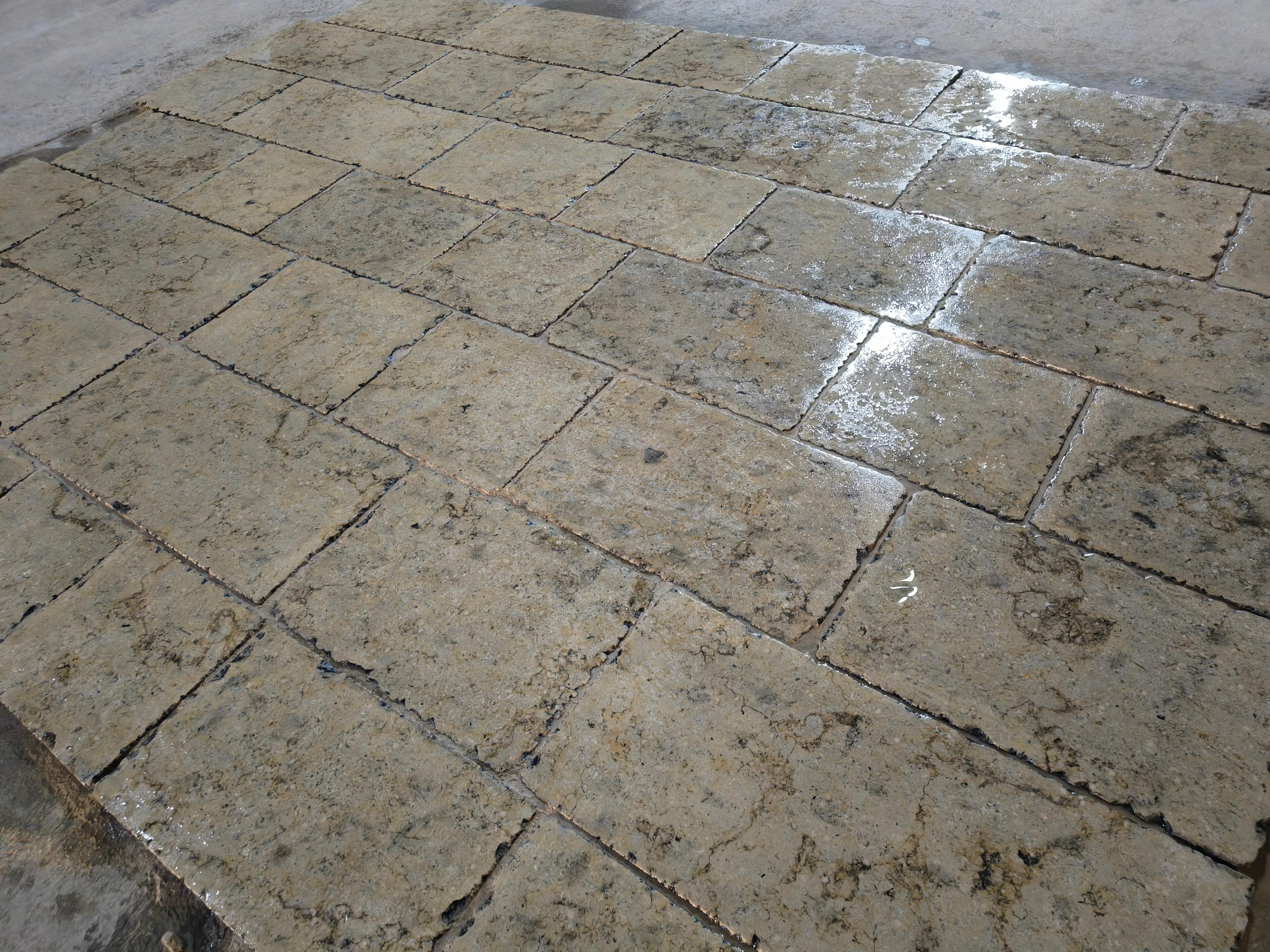 Old Flooring Antique Tile Reclaimed Limestone Vintage Salvaged Cladding Rustic In Distressed Condition For Sale In Costa Mesa, CA