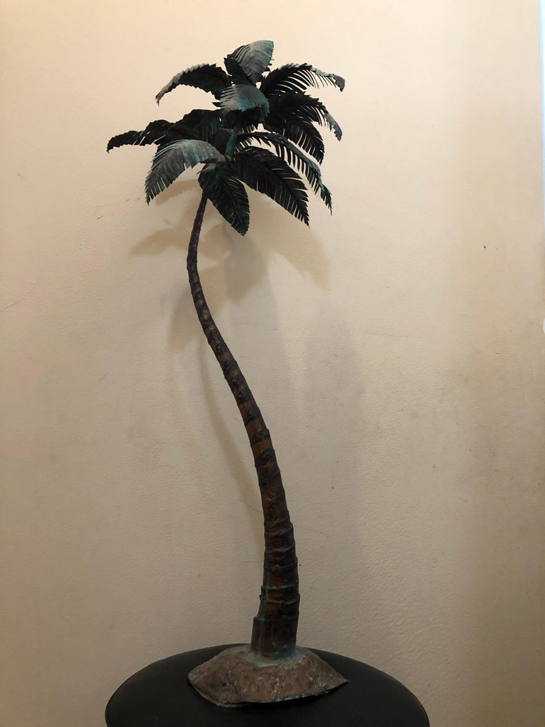 Old Florida Antique Bronze and Copper Palm Tree Sculpture For Sale at