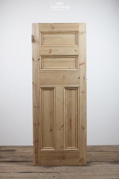 Old Four Beaded Panel Stripped Pine Door, 20th Century