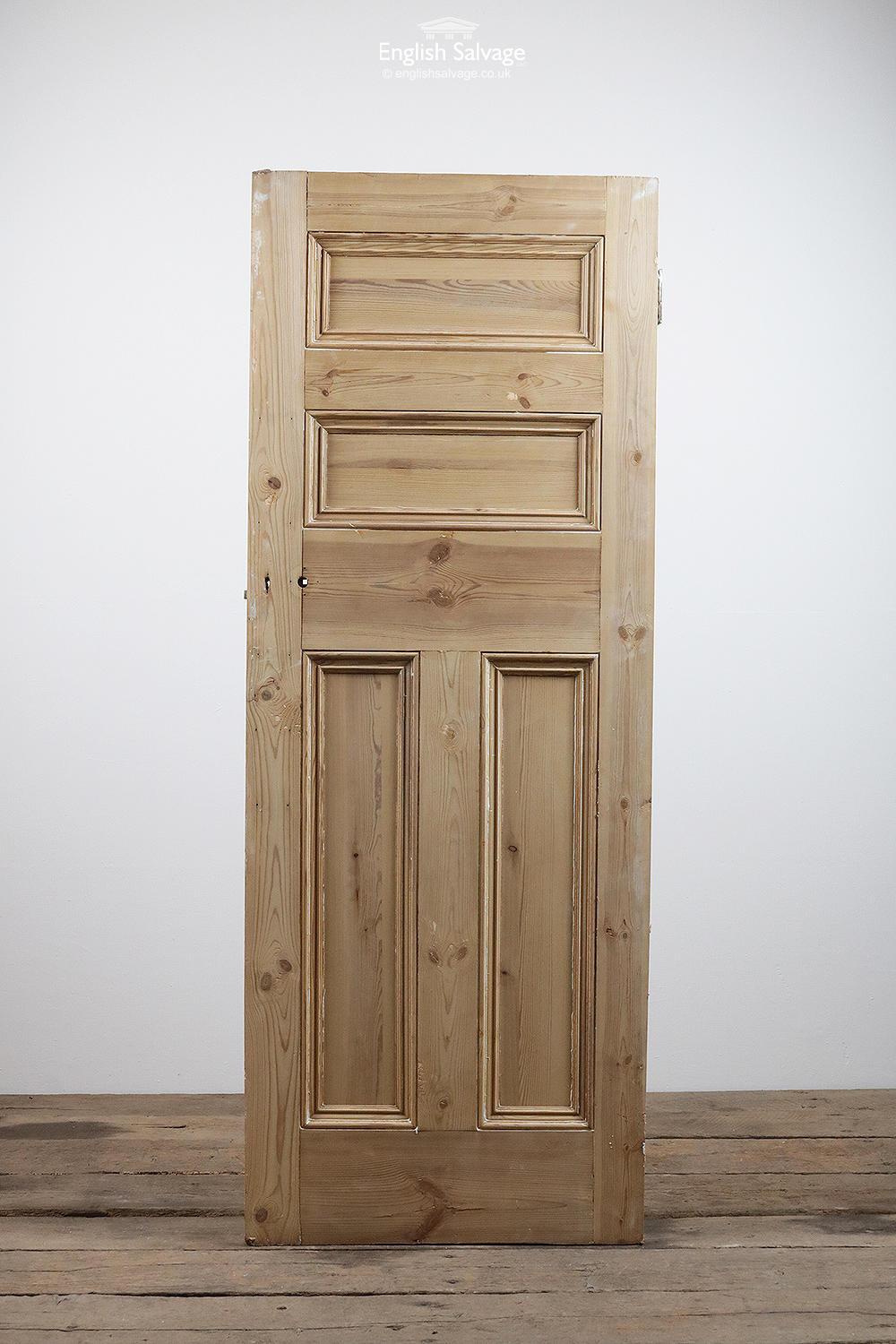 European Old Four Beaded Panel Stripped Pine Door, 20th Century For Sale