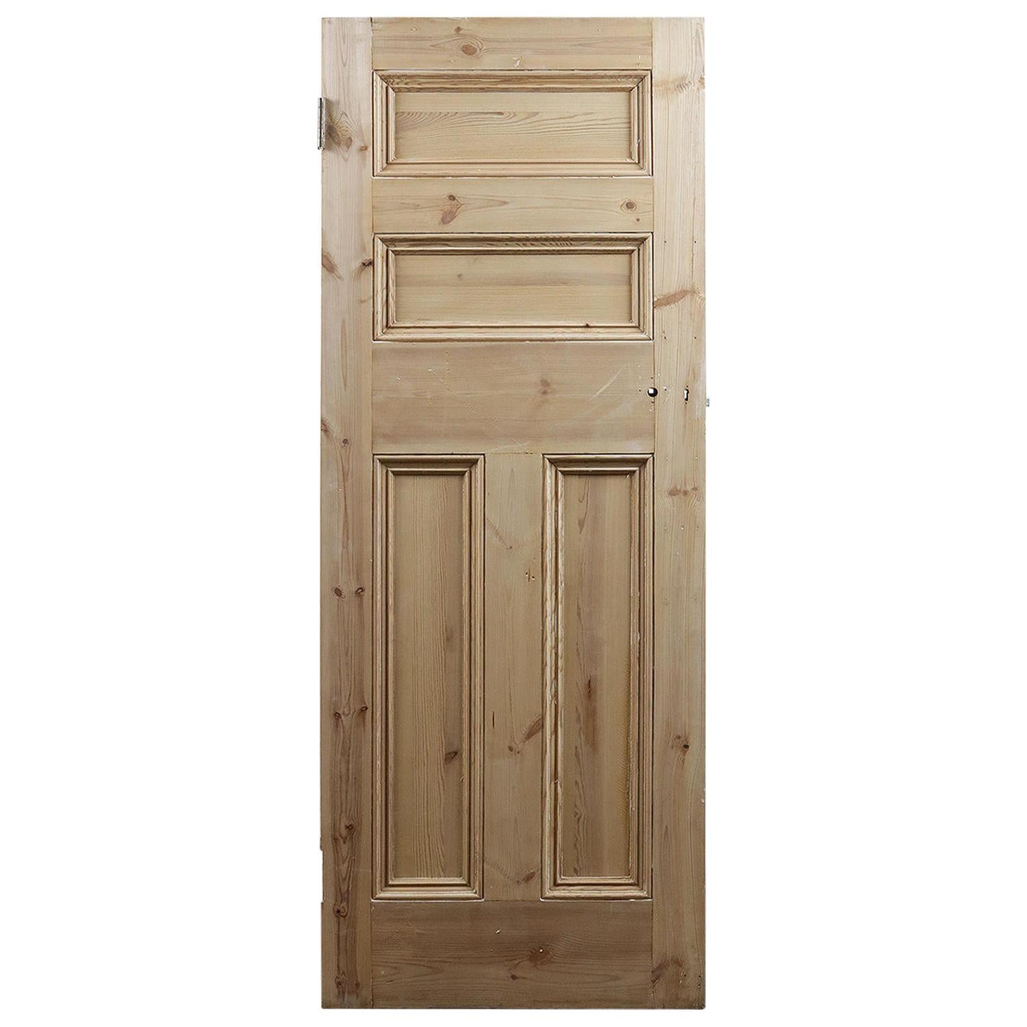 Old Four Beaded Panel Stripped Pine Door, 20th Century For Sale