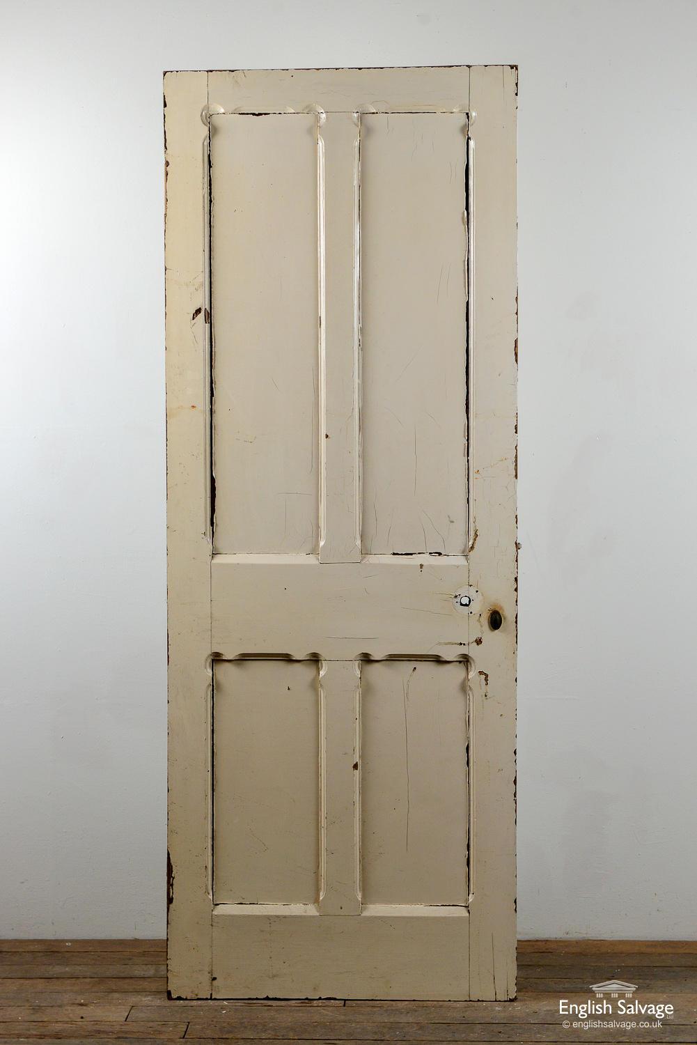 European Old Four Carved Panel Pine Door, 20th Century For Sale