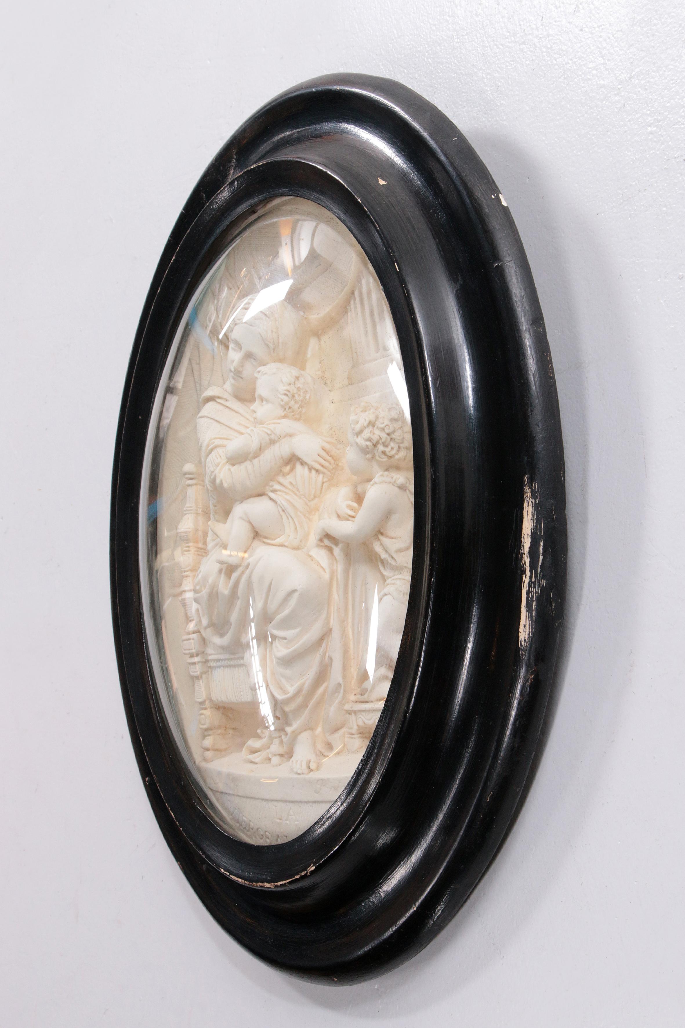 Old frame with meerschaum hand-carved Madonna and child, 1880 France For Sale 5