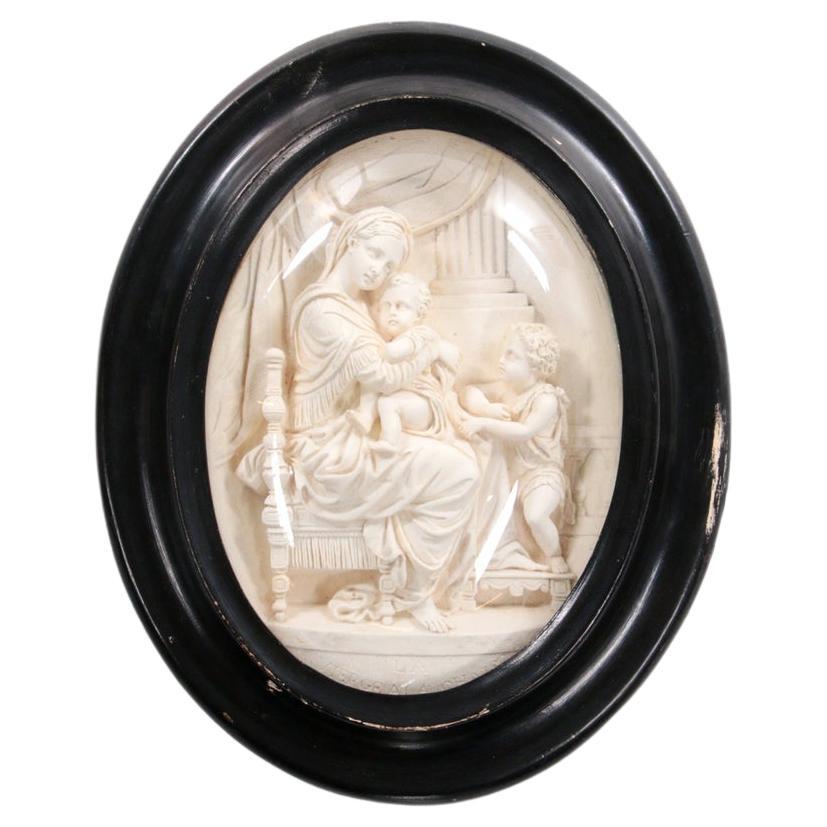 Old frame with meerschaum hand-carved Madonna and child, 1880 France