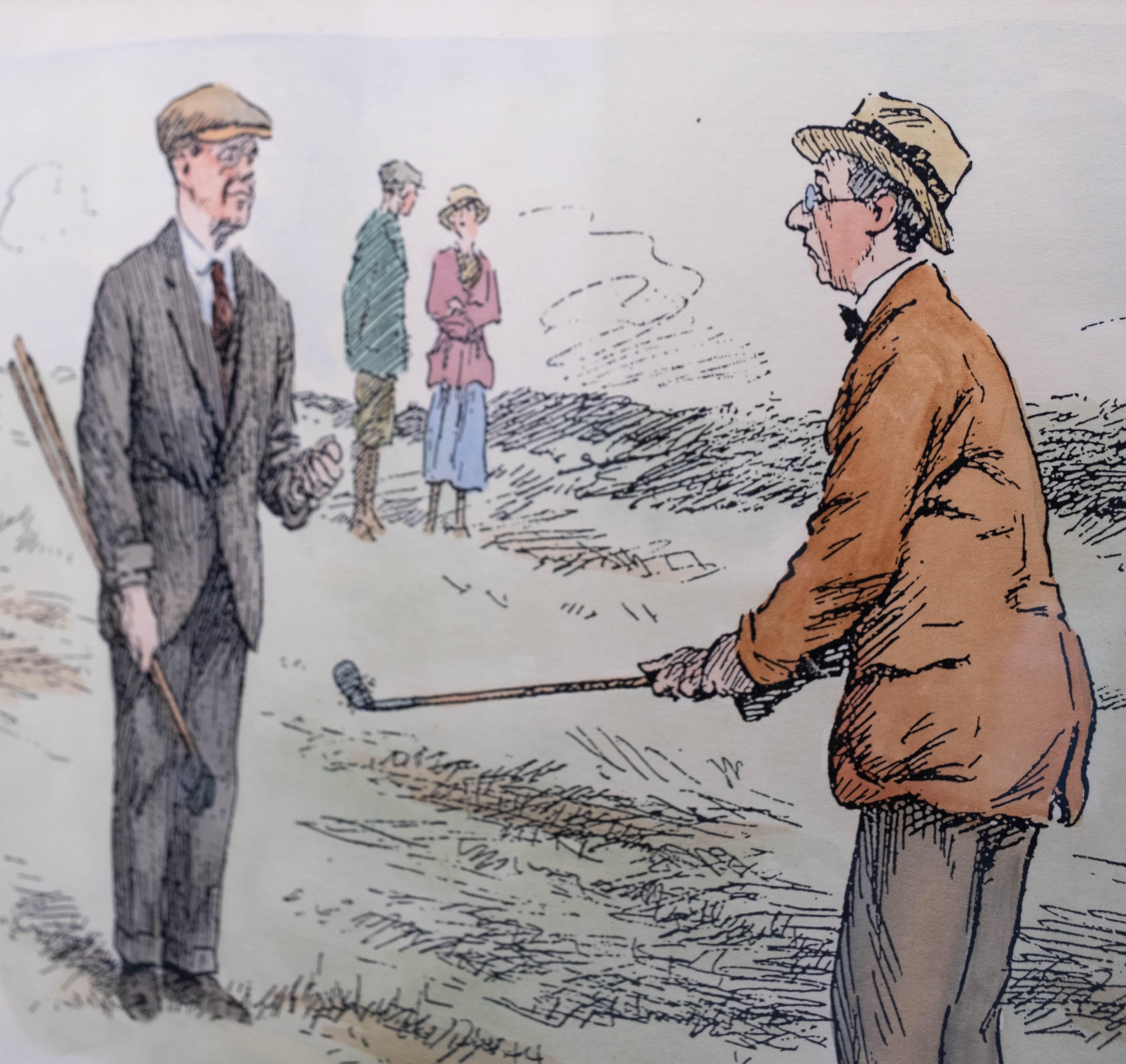 Old Framed and Glazed 1924 G L Stampa Golf Print Hand Coloured In Good Condition In Den Haag, NL