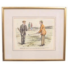 Old Framed and Glazed 1924 G L Stampa Golf Print Hand Coloured