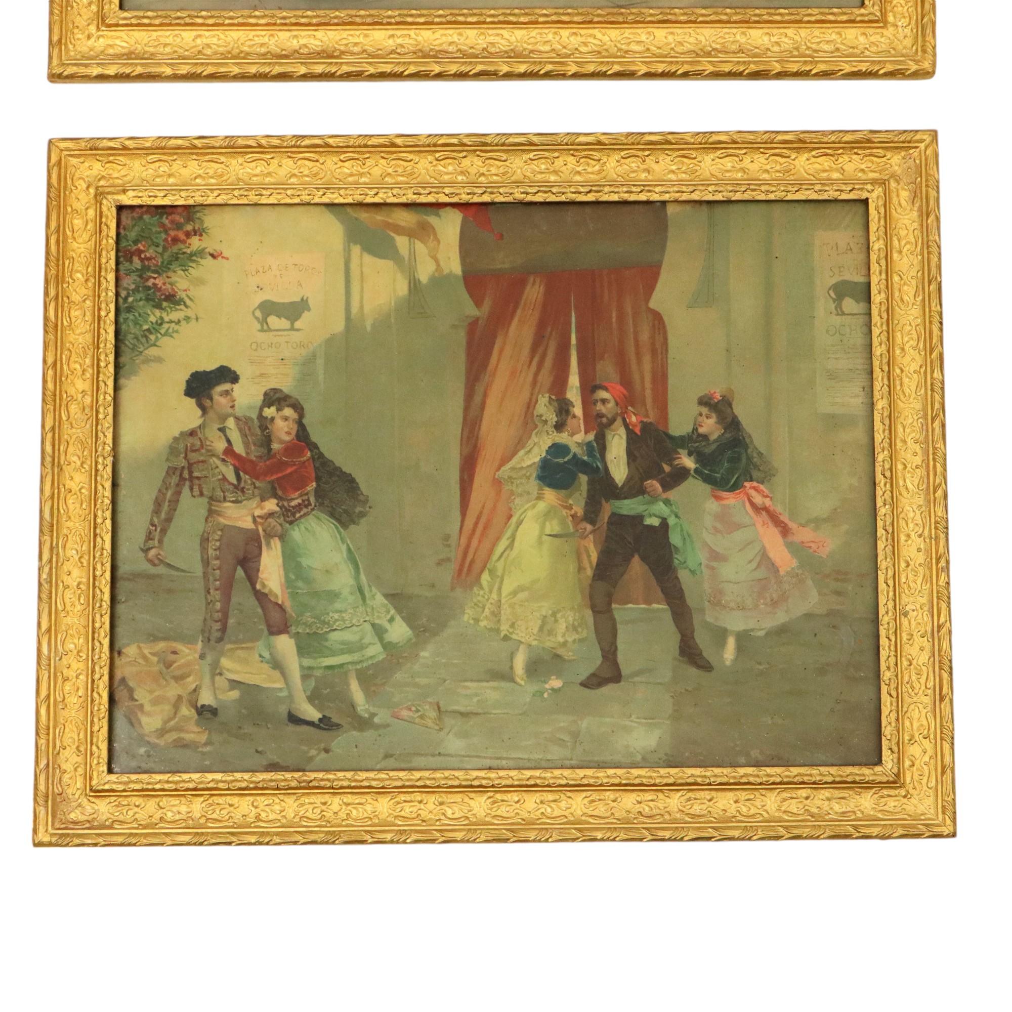 Láminas Antiguas Enmarcadas Escenas de Ópera Carmen Bizet Art Nouveau en venta