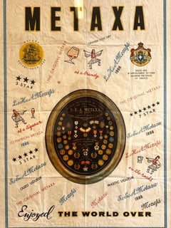 Old framed original Metaxa poster - around 1960s