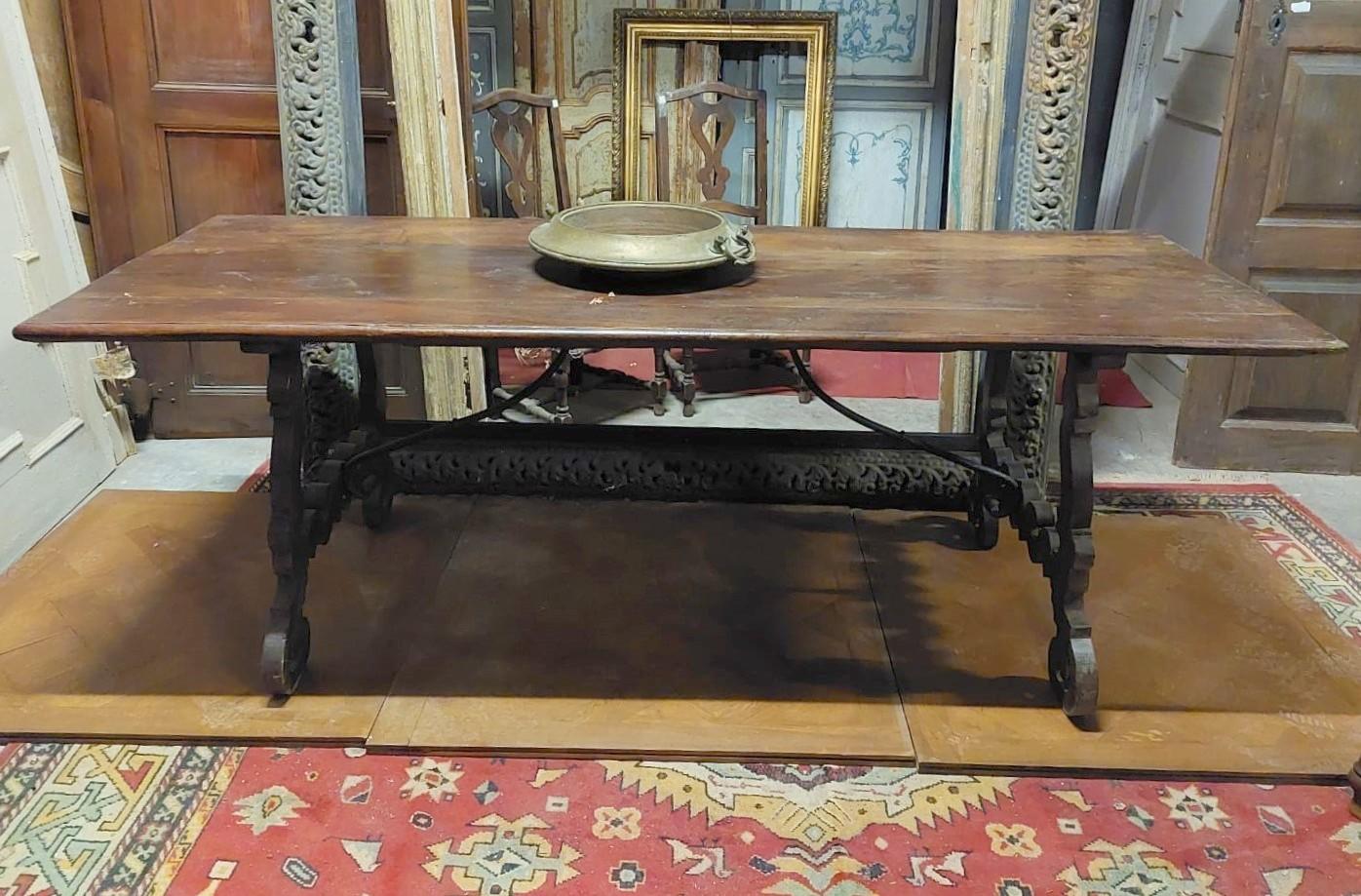 old Fratino table in walnut, wavy legs, Italy For Sale 1