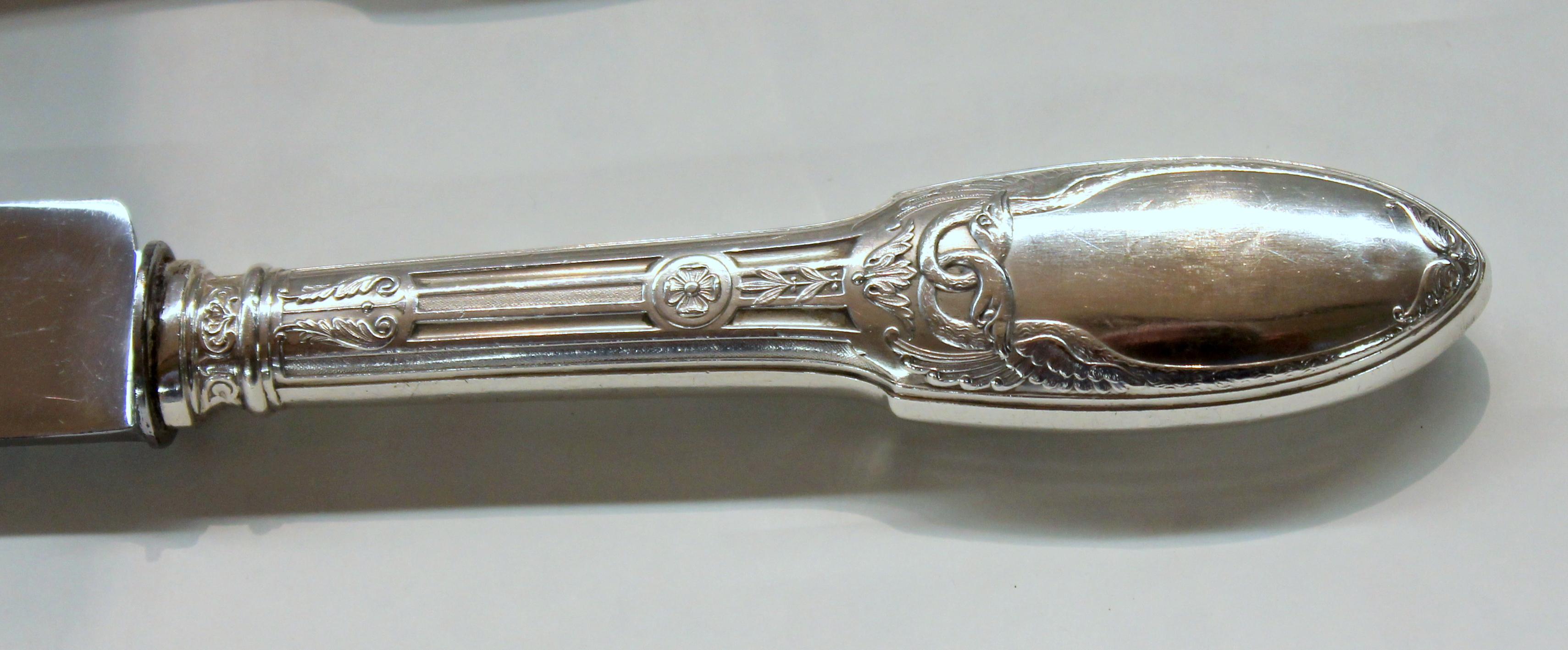 Altes französisches .950 feines Silber, neoklassisches Design, 3-teiliges Schnitzerset, Originalverpackung im Angebot 5