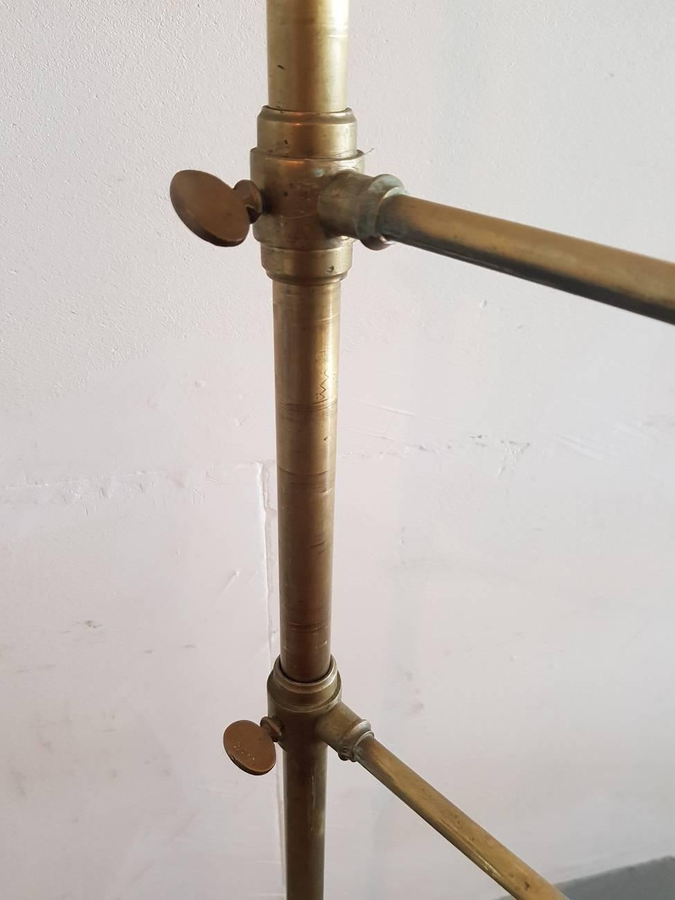 20th Century Old French Brass Towel Rack or Stand with a Wooden Base, Early 1900s