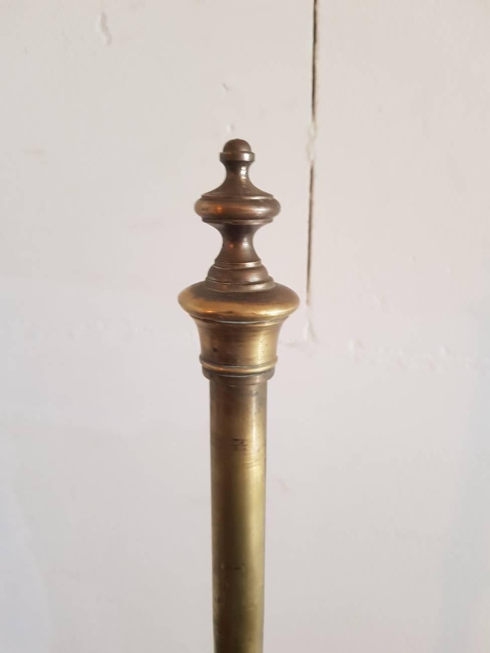 Old French Brass Towel Rack or Stand with a Wooden Base, Early 1900s 1
