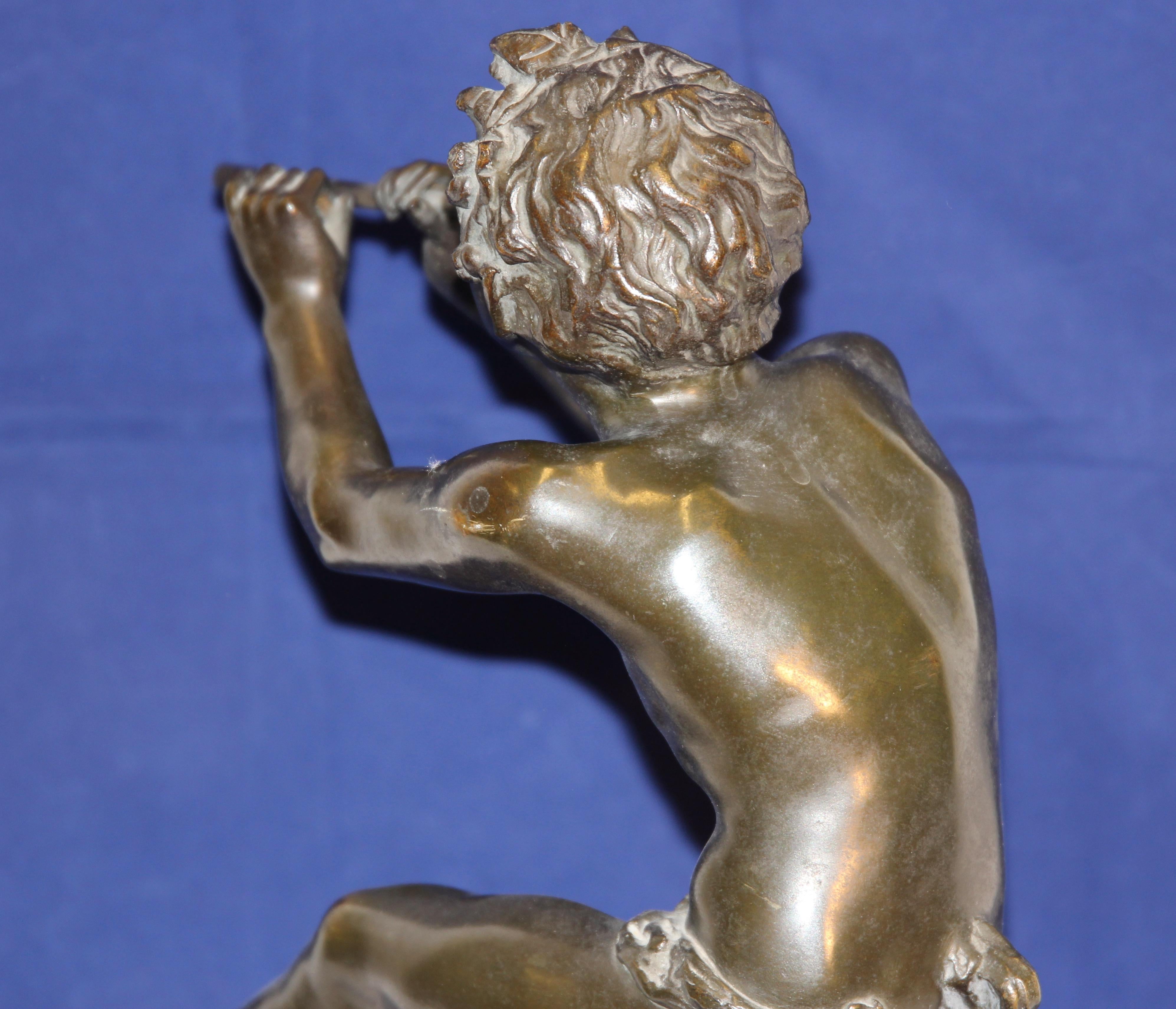 20th Century Old French Bronze Sculpture after Clodion, Mythical Faun Game For Sale