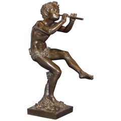 Escultura francesa antigua de bronce según Clodión, Juego del Fauno Mítico