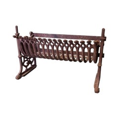 Antique Old French Cast Iron Fireplace Grate with Dollar-Like Signs