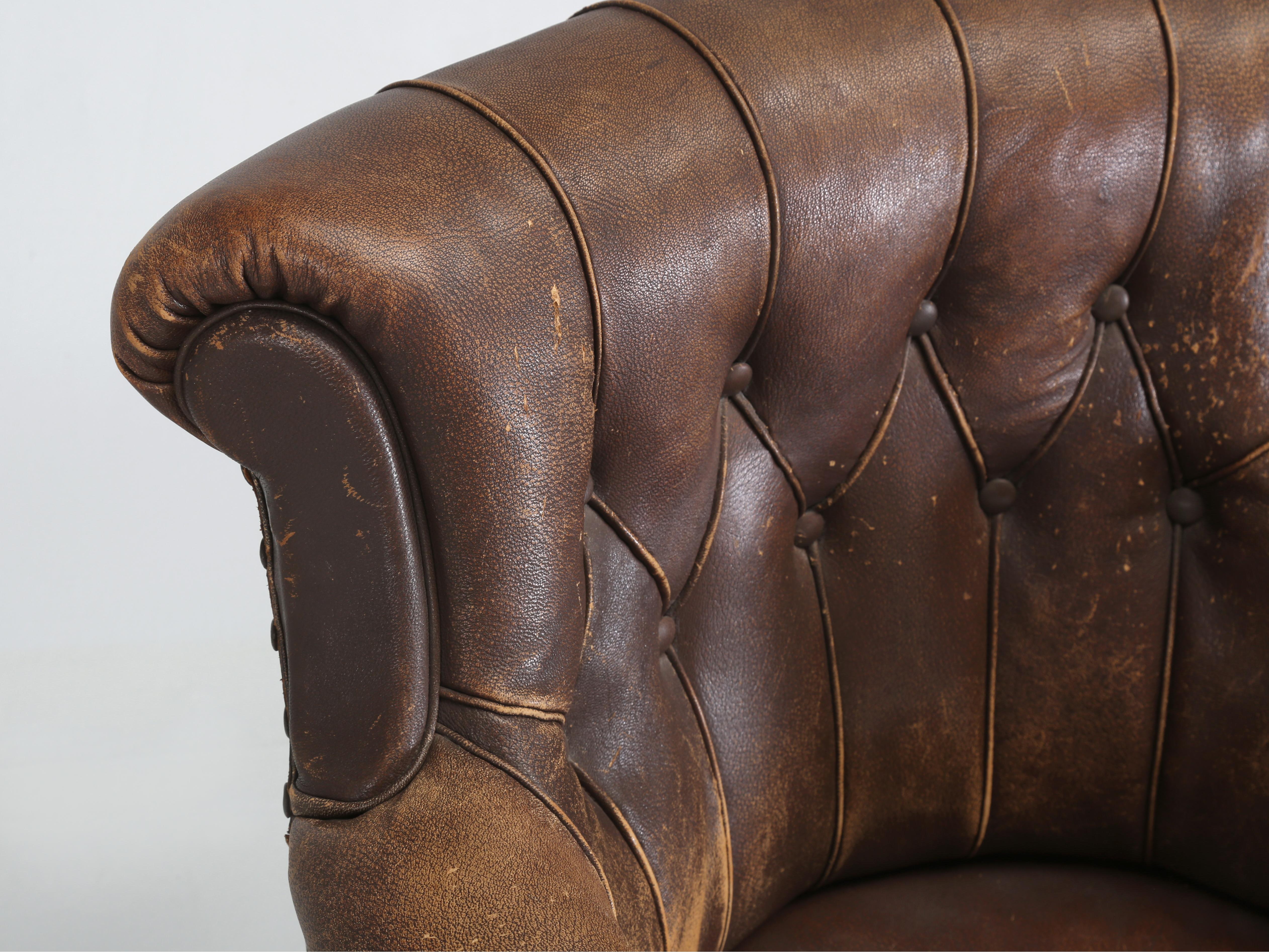 Old French Desk Chair in Original Leather and Very Comfortable. c1930's  In Good Condition For Sale In Chicago, IL