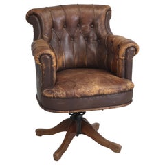 Old French Desk Chair in Original Leather and Very Comfortable. c1930's