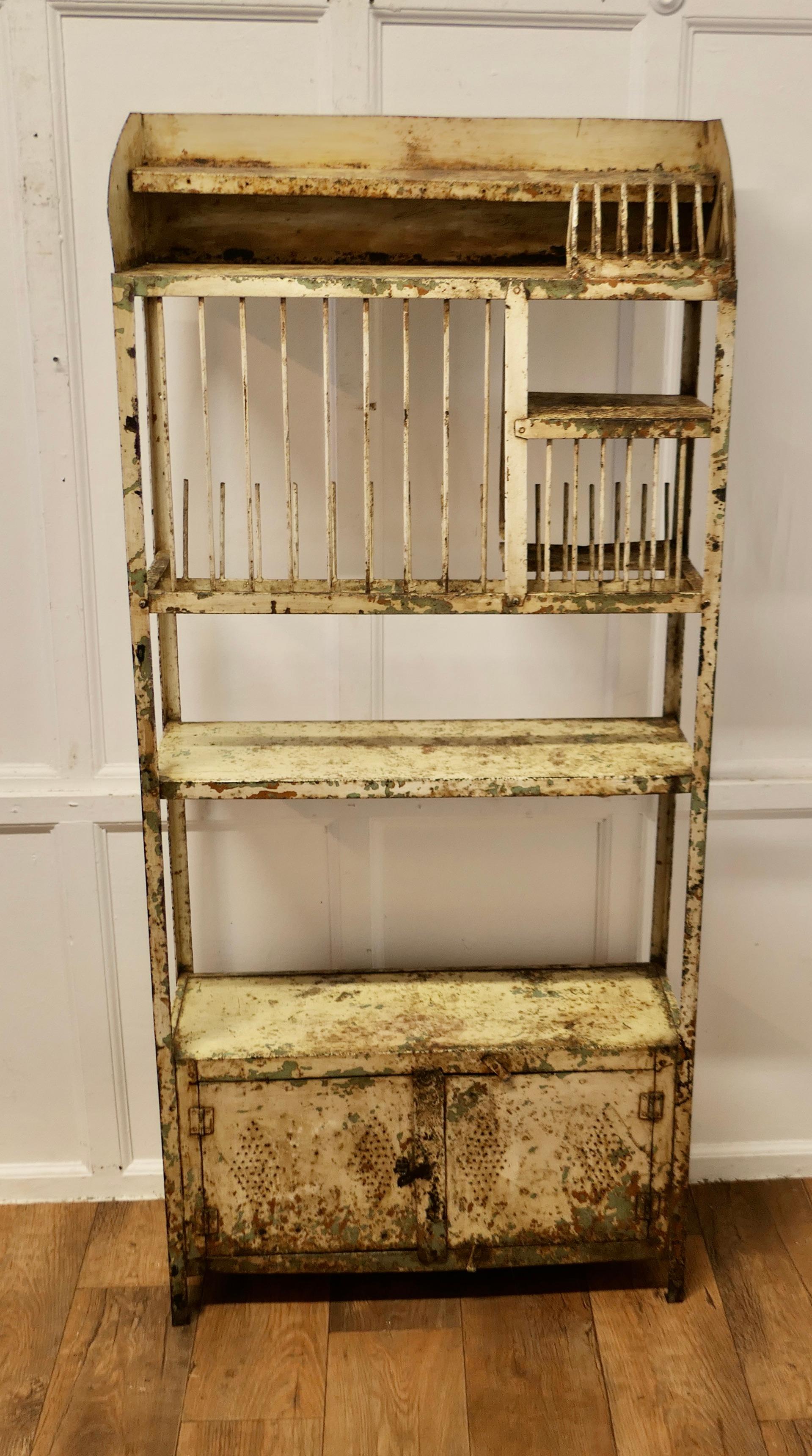 Industrial Old French Distressed Metal Field Kitchen Dresser, Drainer For Sale