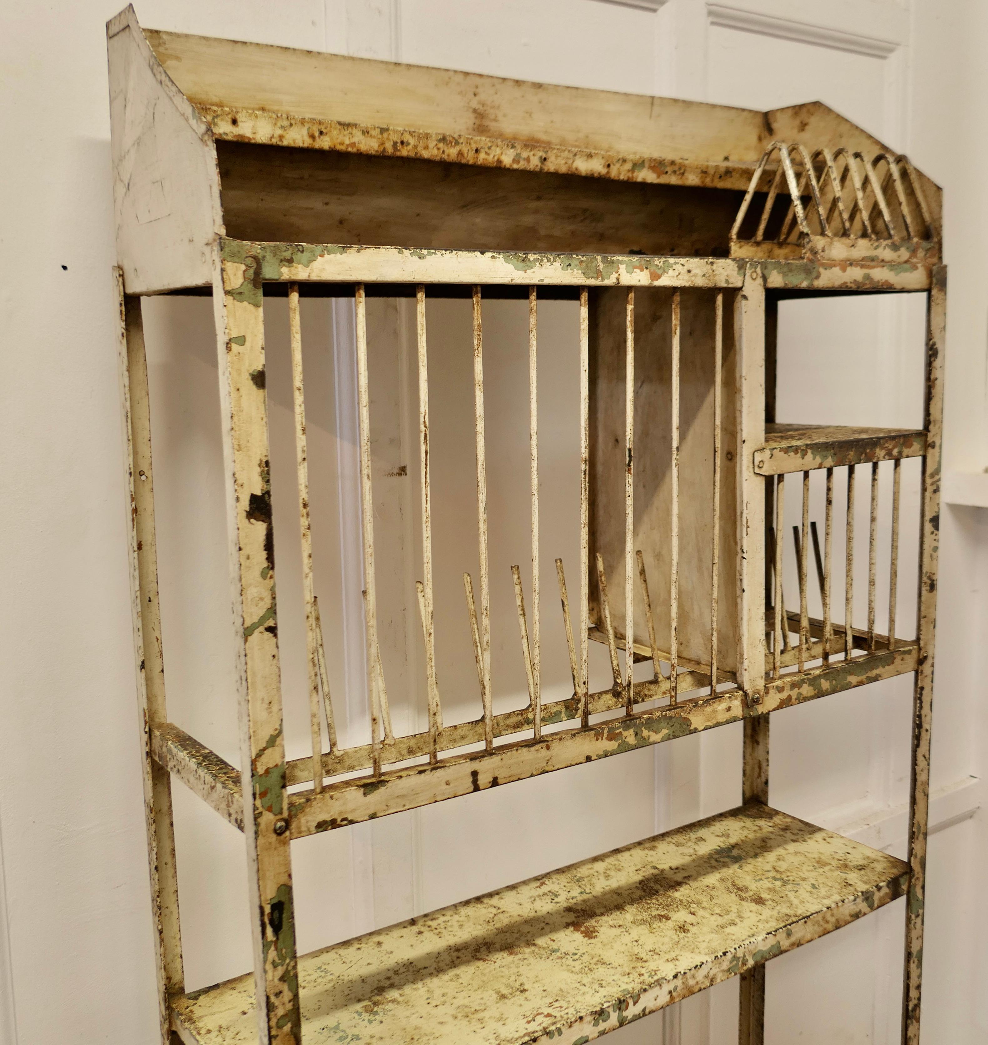 Early 20th Century Old French Distressed Metal Field Kitchen Dresser, Drainer    For Sale