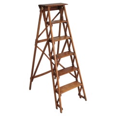 Vintage Old French Folding Wooden Ladder