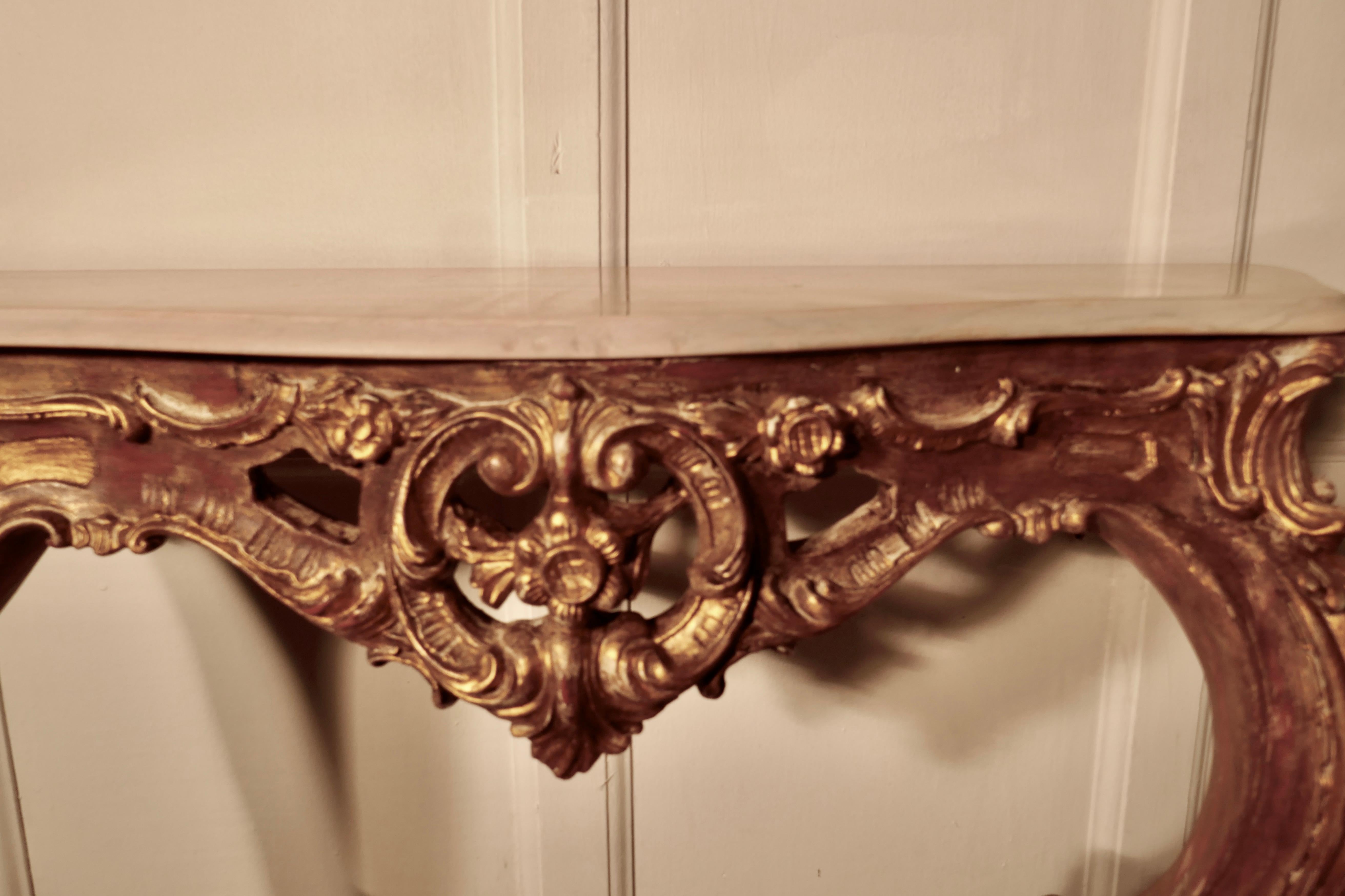 Rococo Old French Gilt Console or Hall Table