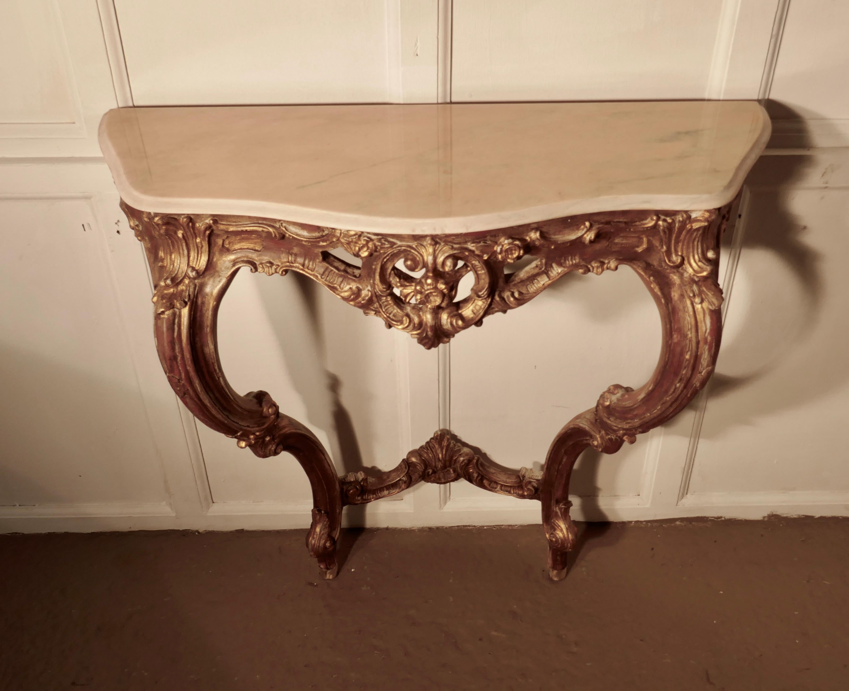 Marble Old French Gilt Console or Hall Table