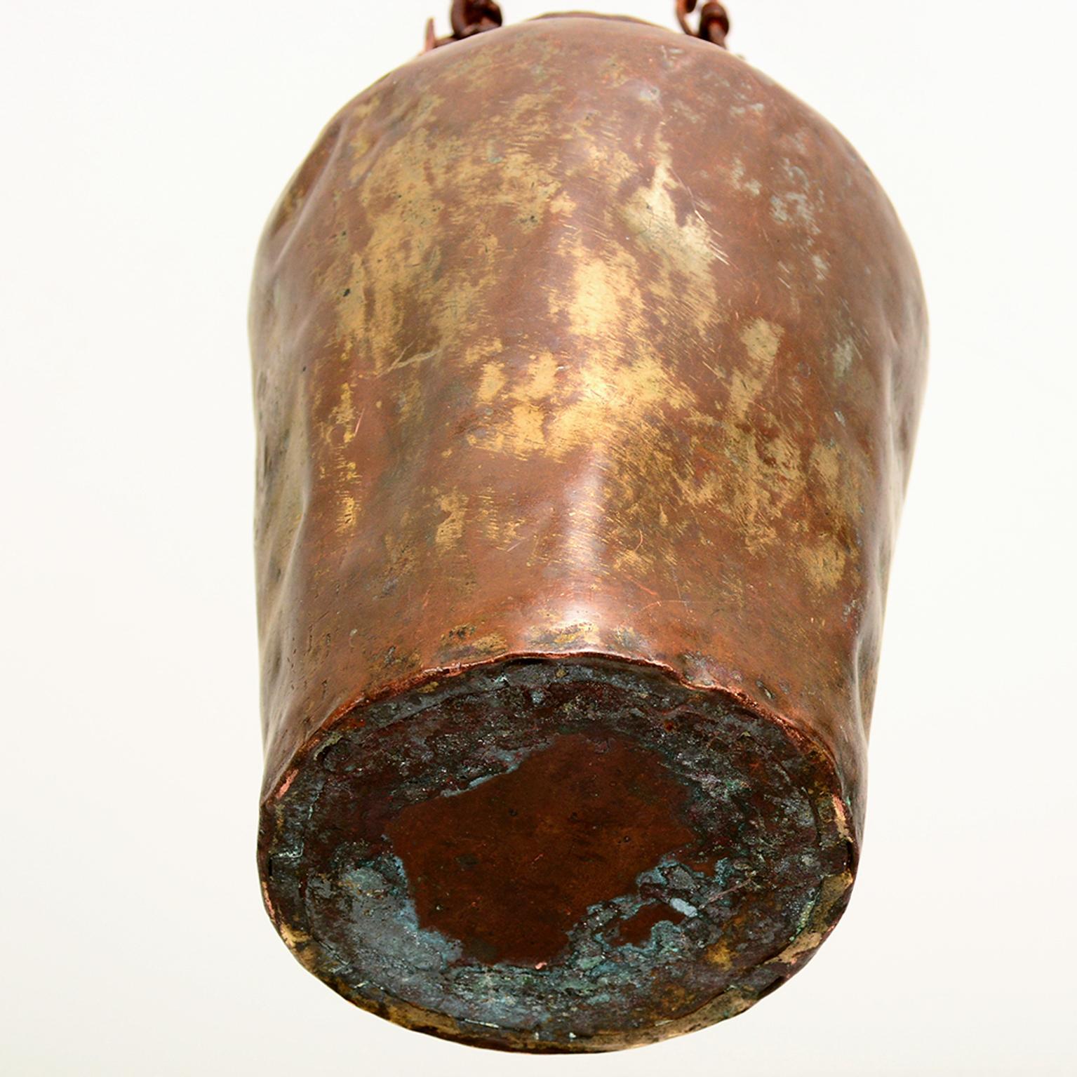 Antique French Vase Vessel Copper & Brass Original Chain For Sale 2