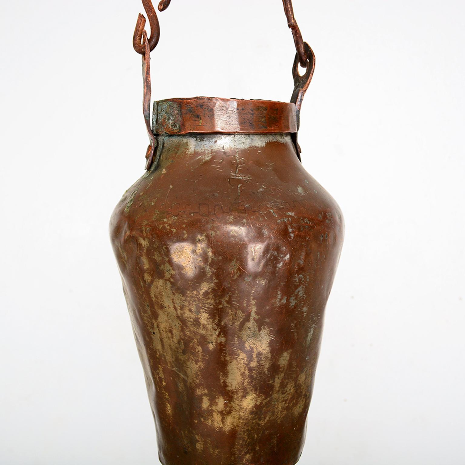 Antique French Vase Vessel Copper & Brass Original Chain For Sale 3