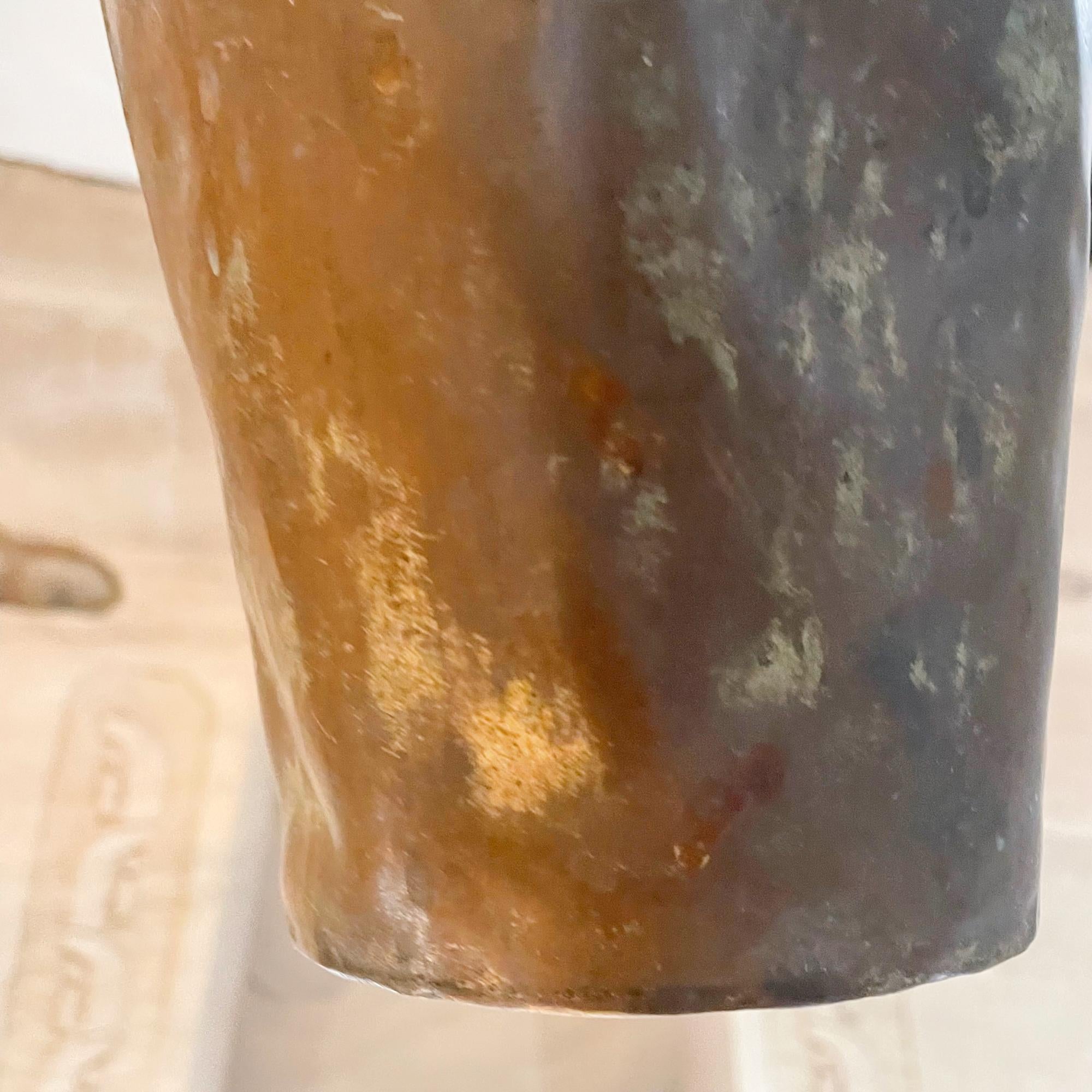 Rustic Antique French Vase Vessel Copper & Brass Original Chain For Sale