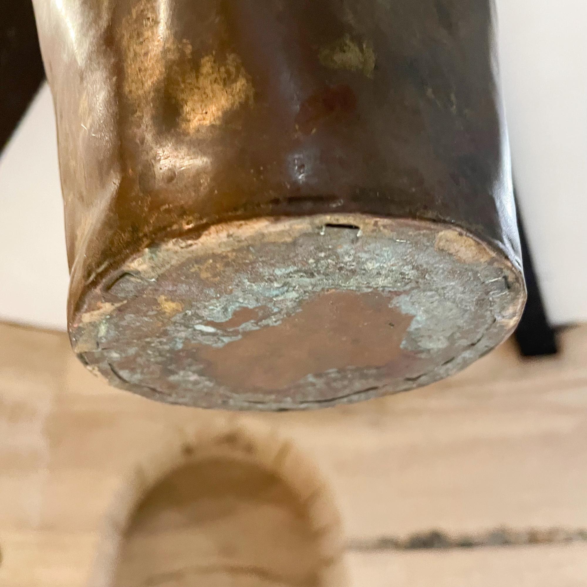 Antique French Vase Vessel Copper & Brass Original Chain In Good Condition For Sale In Chula Vista, CA