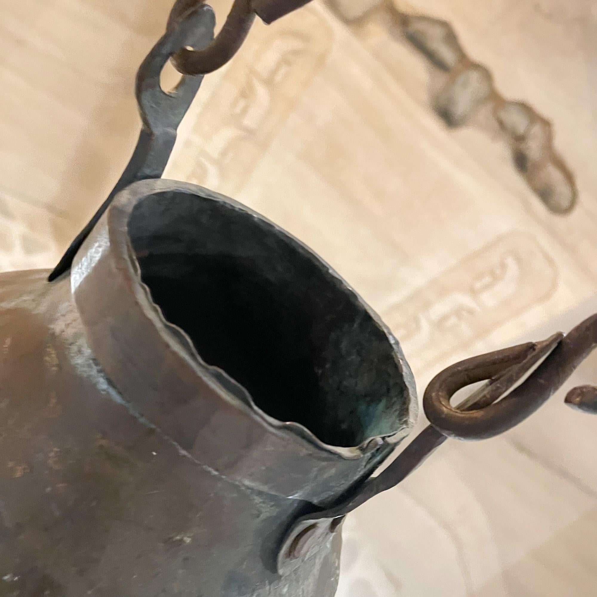19th Century Antique French Vase Vessel Copper & Brass Original Chain For Sale