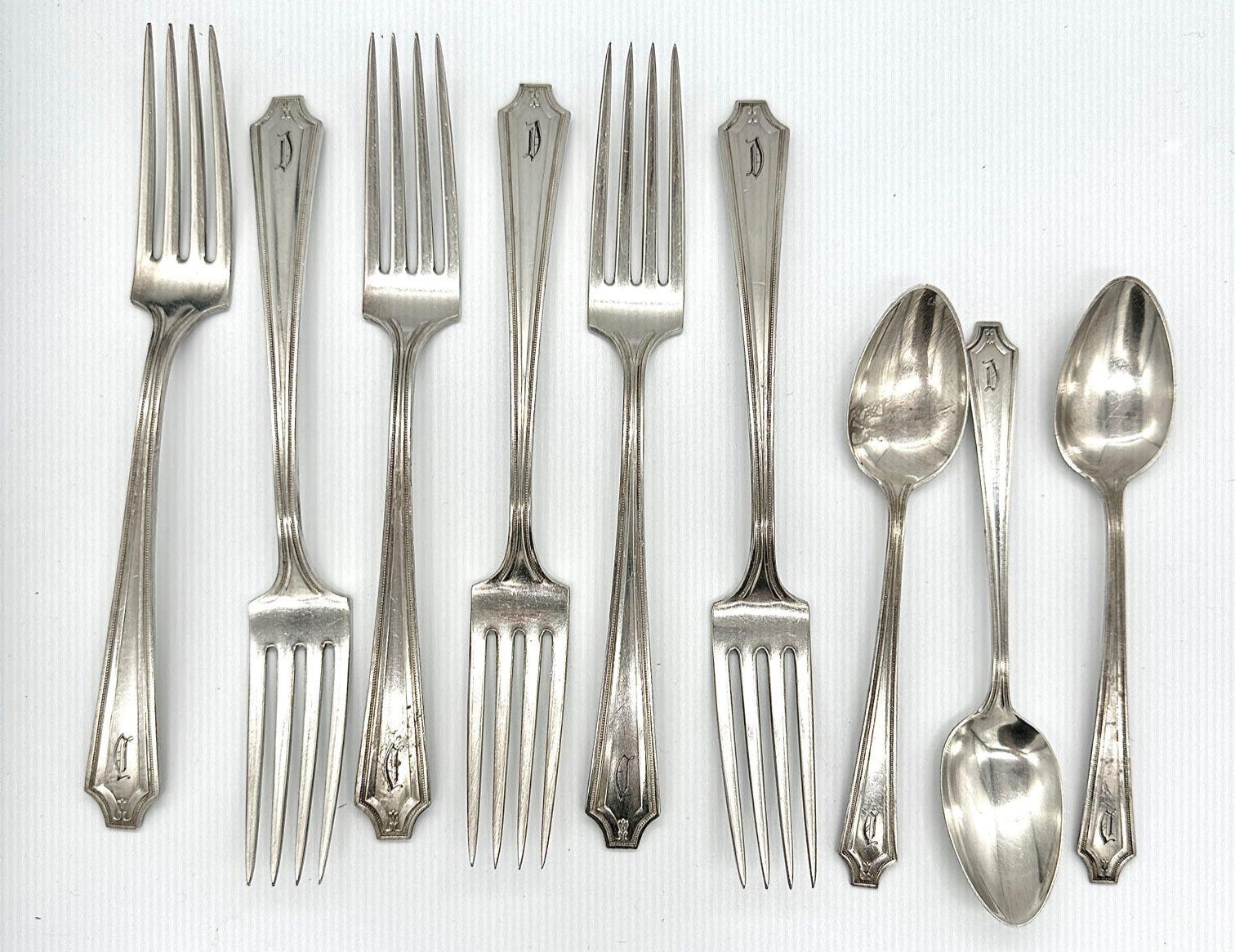 Art Deco Old French King Albert Sterling Silverware Set of 15 by Whiting Manf Co For Sale