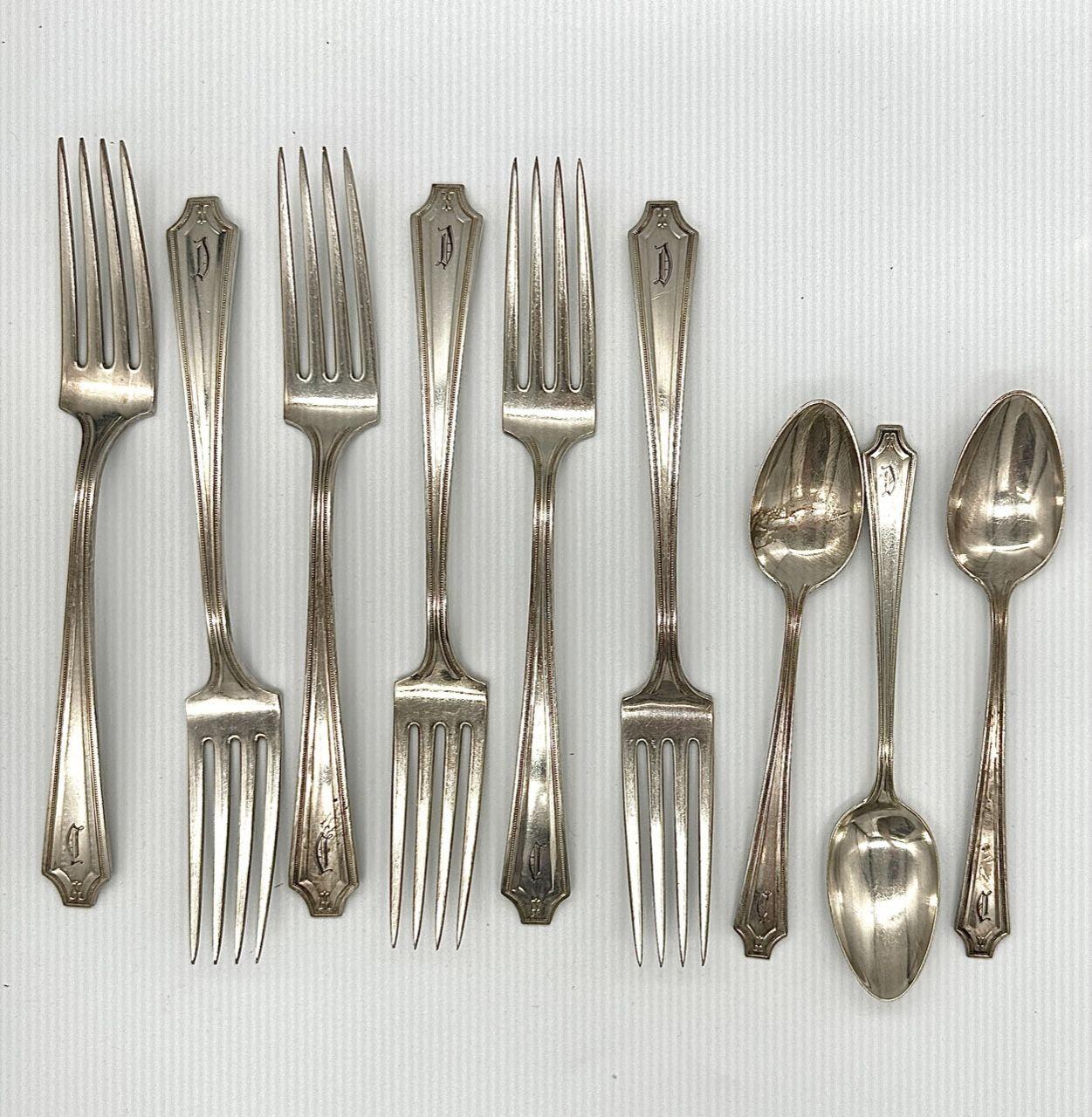 American Old French King Albert Sterling Silverware Set of 15 by Whiting Manf Co