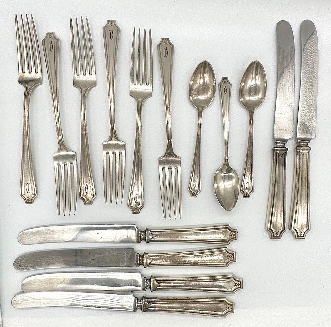 Old French King Albert Sterling Silverware Set of 15 by Whiting Manf Co In Excellent Condition For Sale In Van Nuys, CA