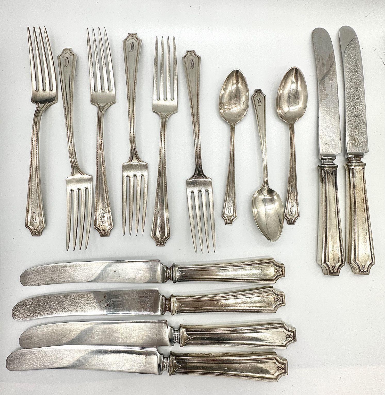 Old French King Albert Sterling Silverware Set of 15 by Whiting Manf Co For Sale 1