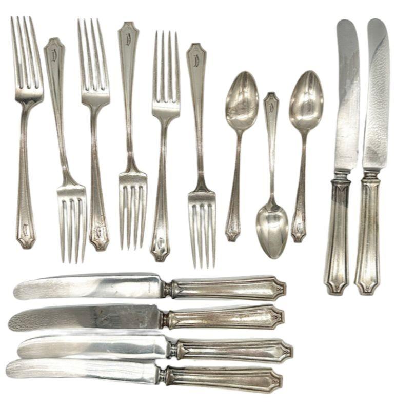 Set di 19 posate in argento Sterling King francese di Whiting Manf Co In condizioni ottime in vendita a Van Nuys, CA