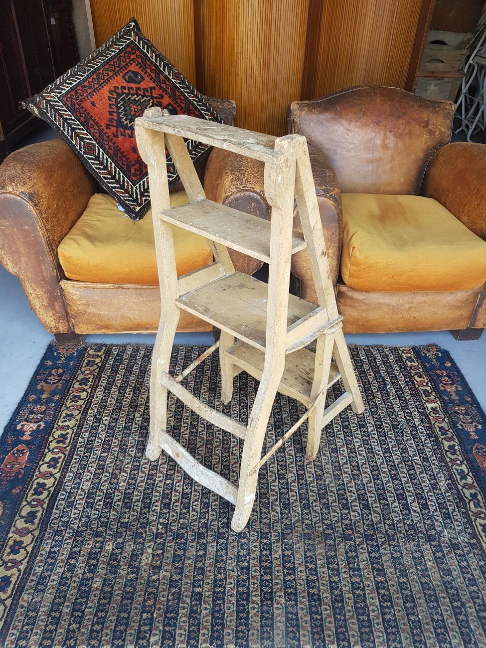 Old French Metamorphic Kitchen Chair and Library Steps, circa 1900 In Good Condition In Raalte, NL