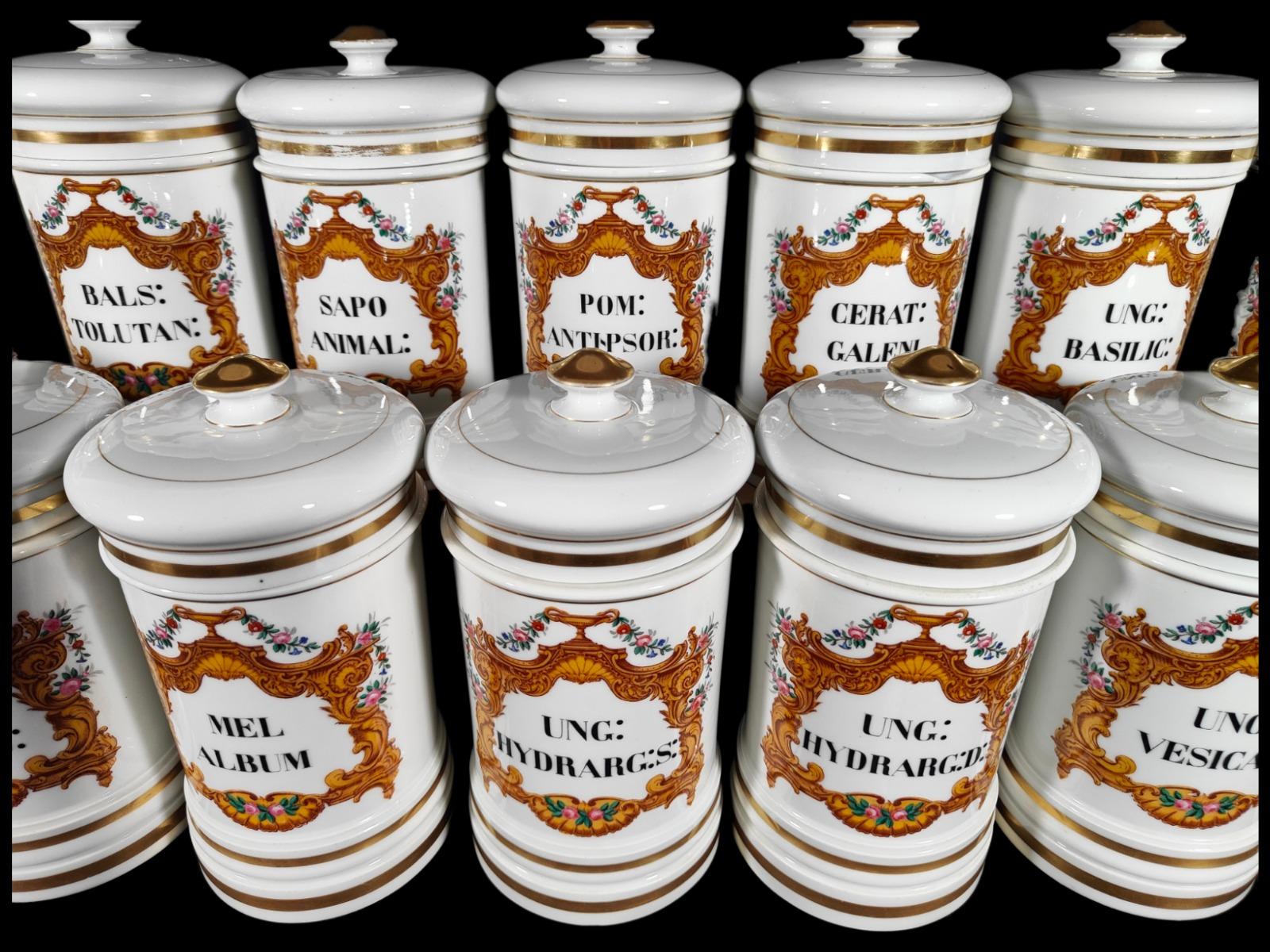 Baroque Old French Pharmacy Porcelain Containers 19th Century For Sale